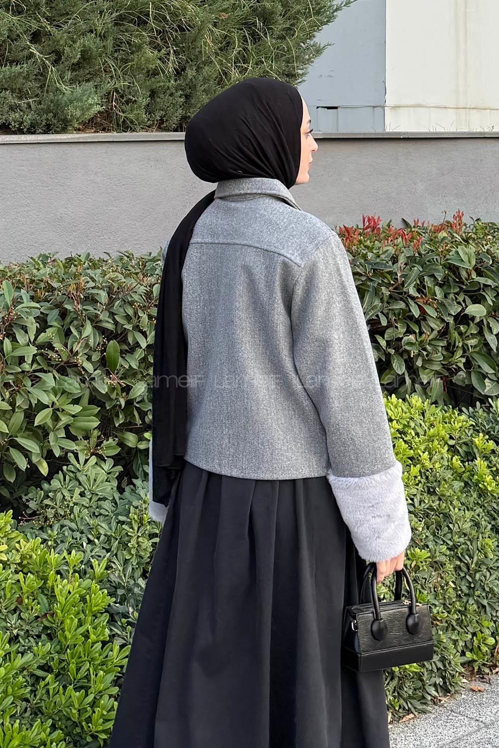 Gray Shirt Collar Long Arm Cotton Fabric Jacket