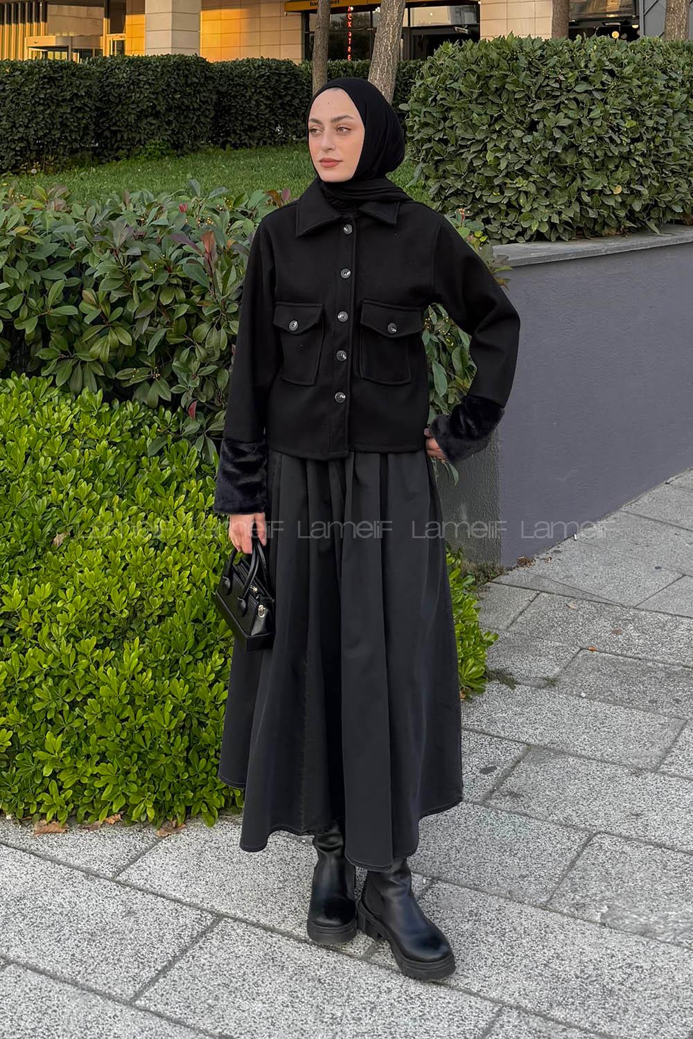 Black Shirt Collar Long Arm Cotton Fabric Jacket