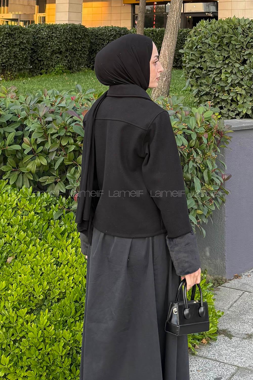 Black Shirt Collar Long Arm Cotton Fabric Jacket