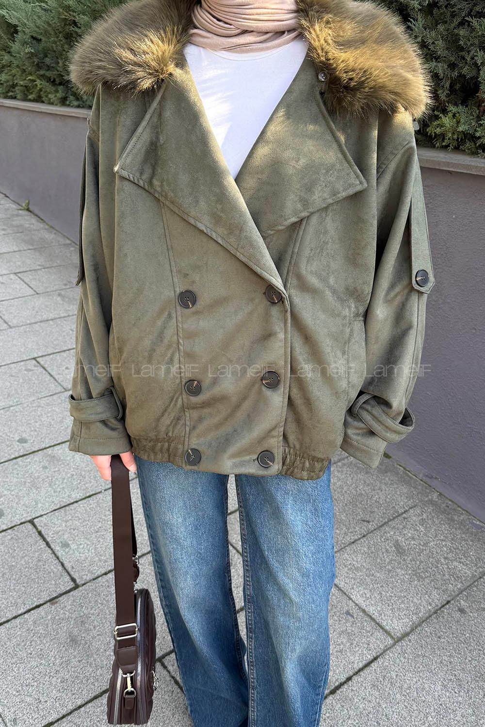 Khaki Normal Neck Long Arm Polyester Jacket