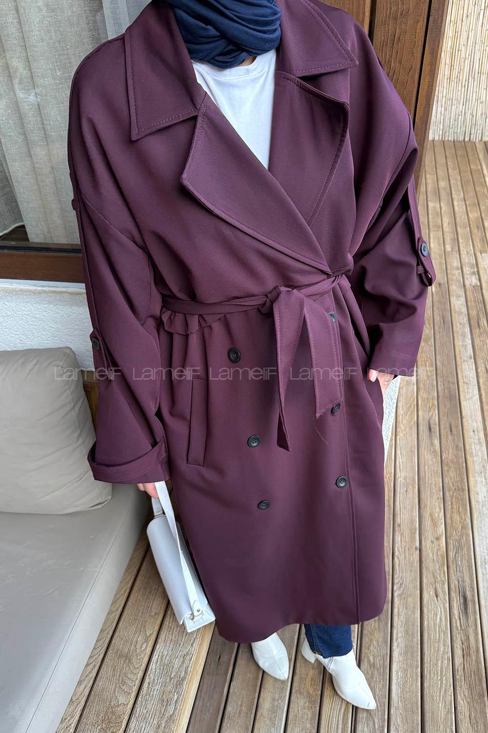 Lamelif Kuşaklı Poliviskon Trenç Bordo