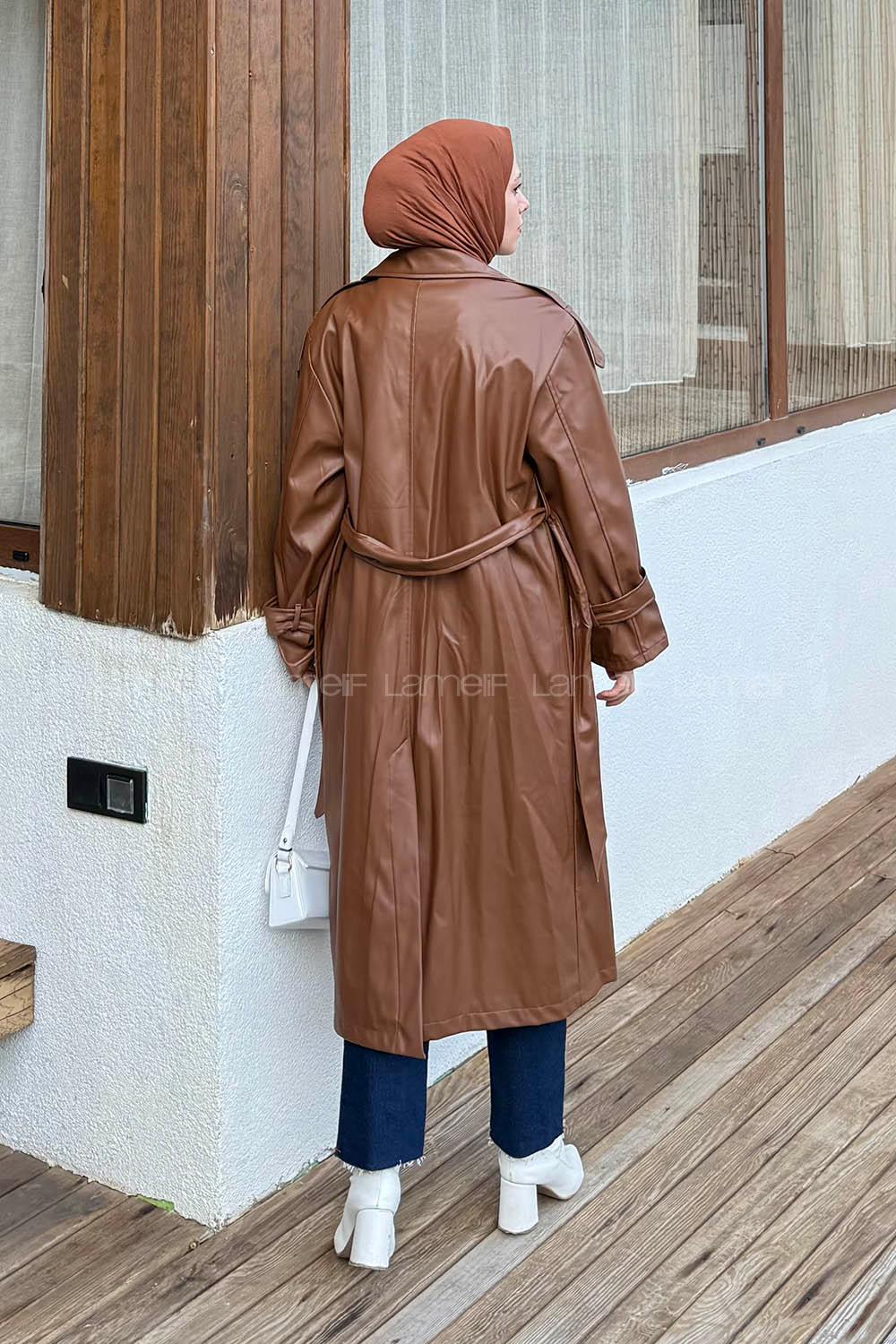 Bitter Brown Long Arm Skin Trench Coat
