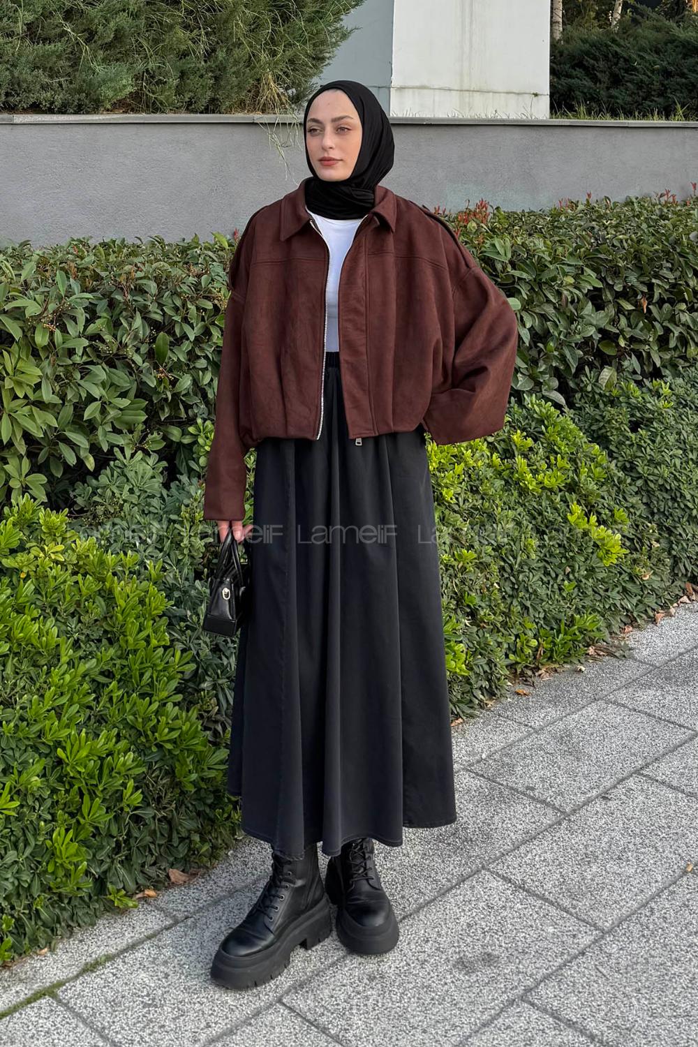 Lamelif Omuz Apoletli Süet Ceket Acı Kahve