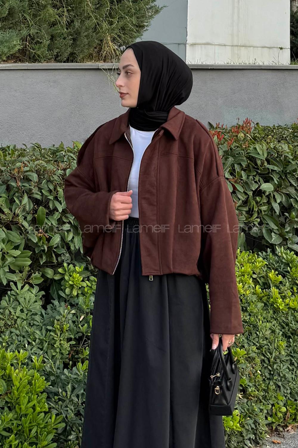 Lamelif Omuz Apoletli Süet Ceket Acı Kahve