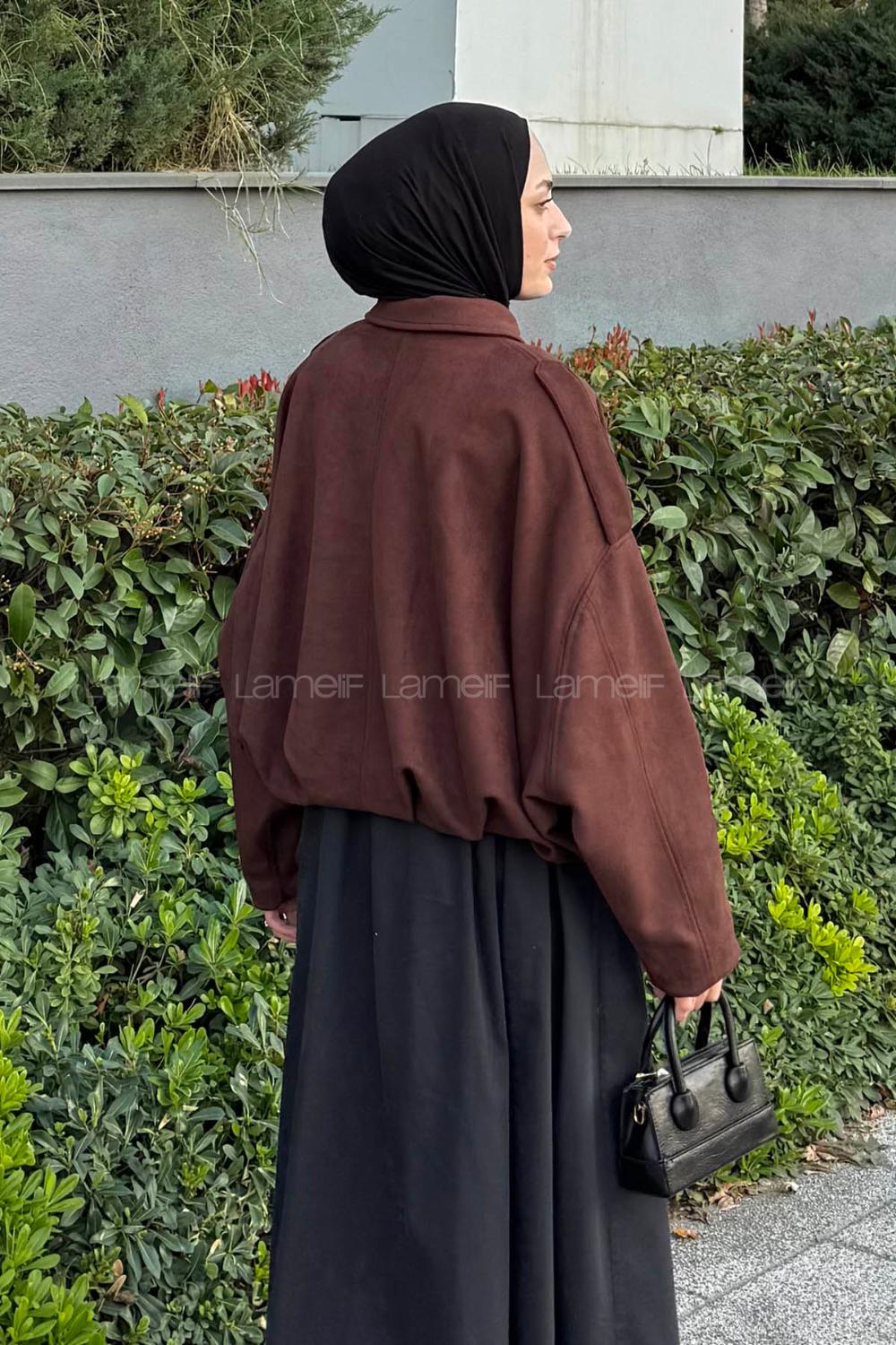 Lamelif Omuz Apoletli Süet Ceket Acı Kahve