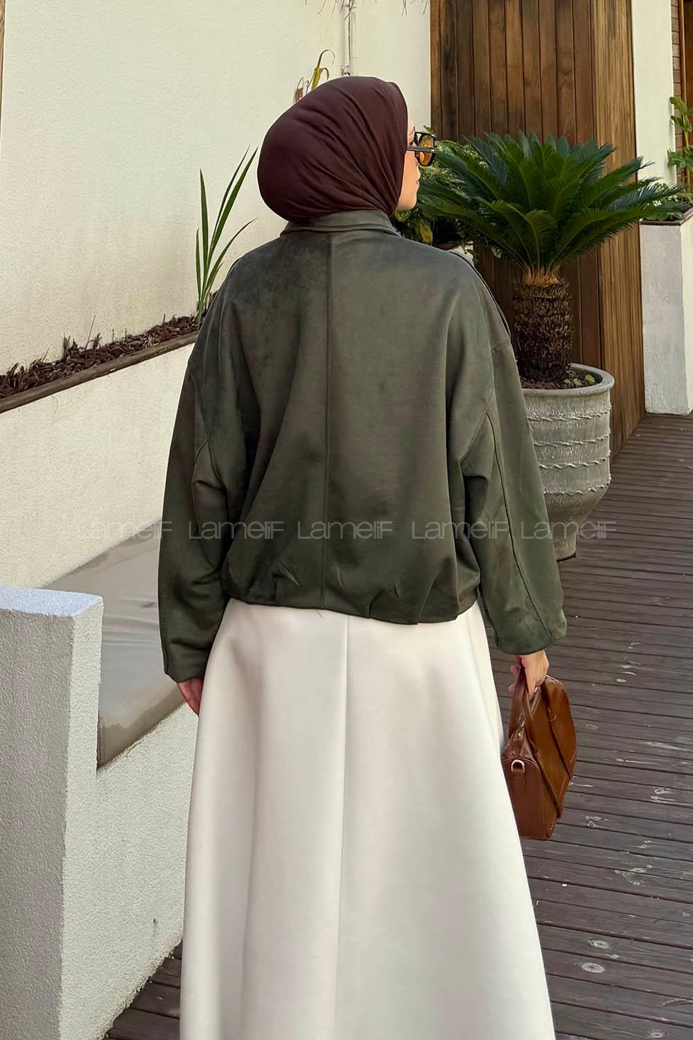 Lamelif Omuz Apoletli Süet Mont Haki