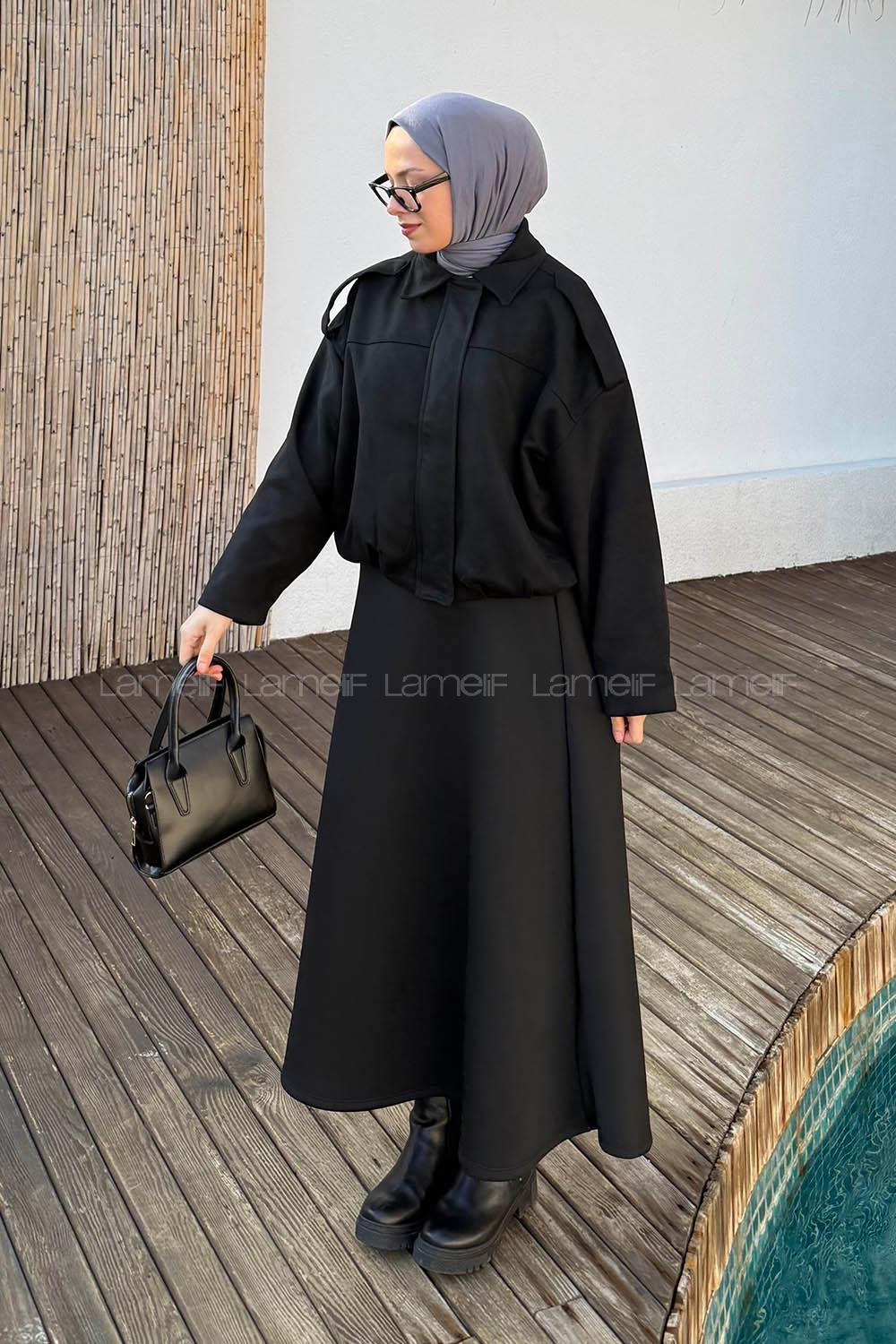Black Shirt Collar Long Arm Cotton Suede Polyester Jacket