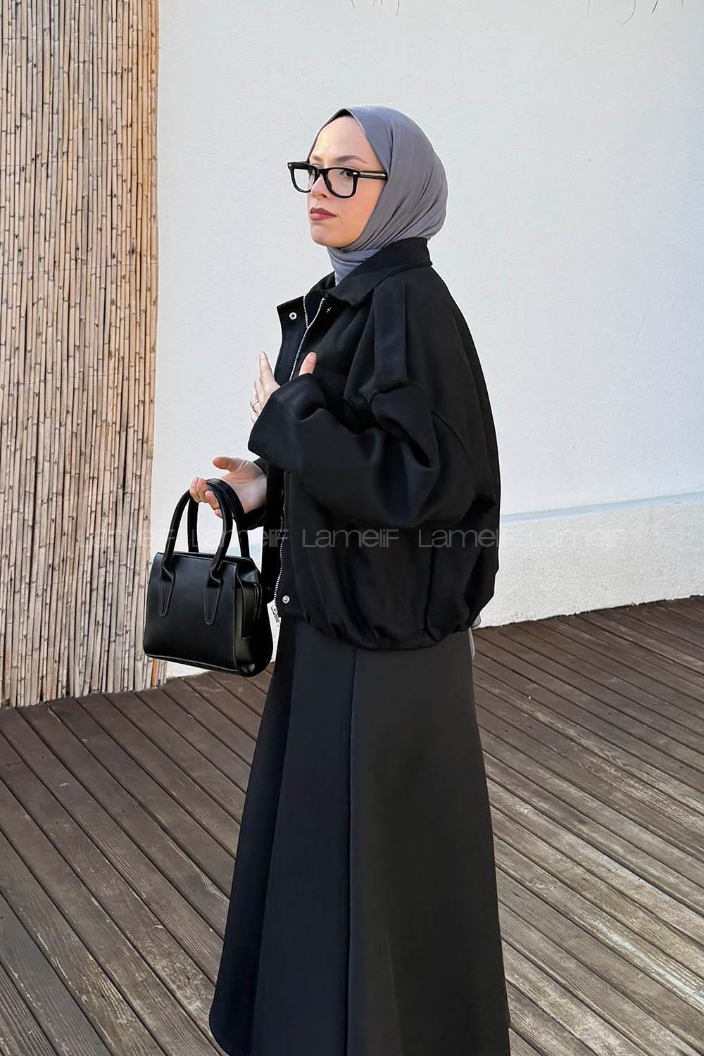 Black Shirt Collar Long Arm Cotton Suede Polyester Jacket