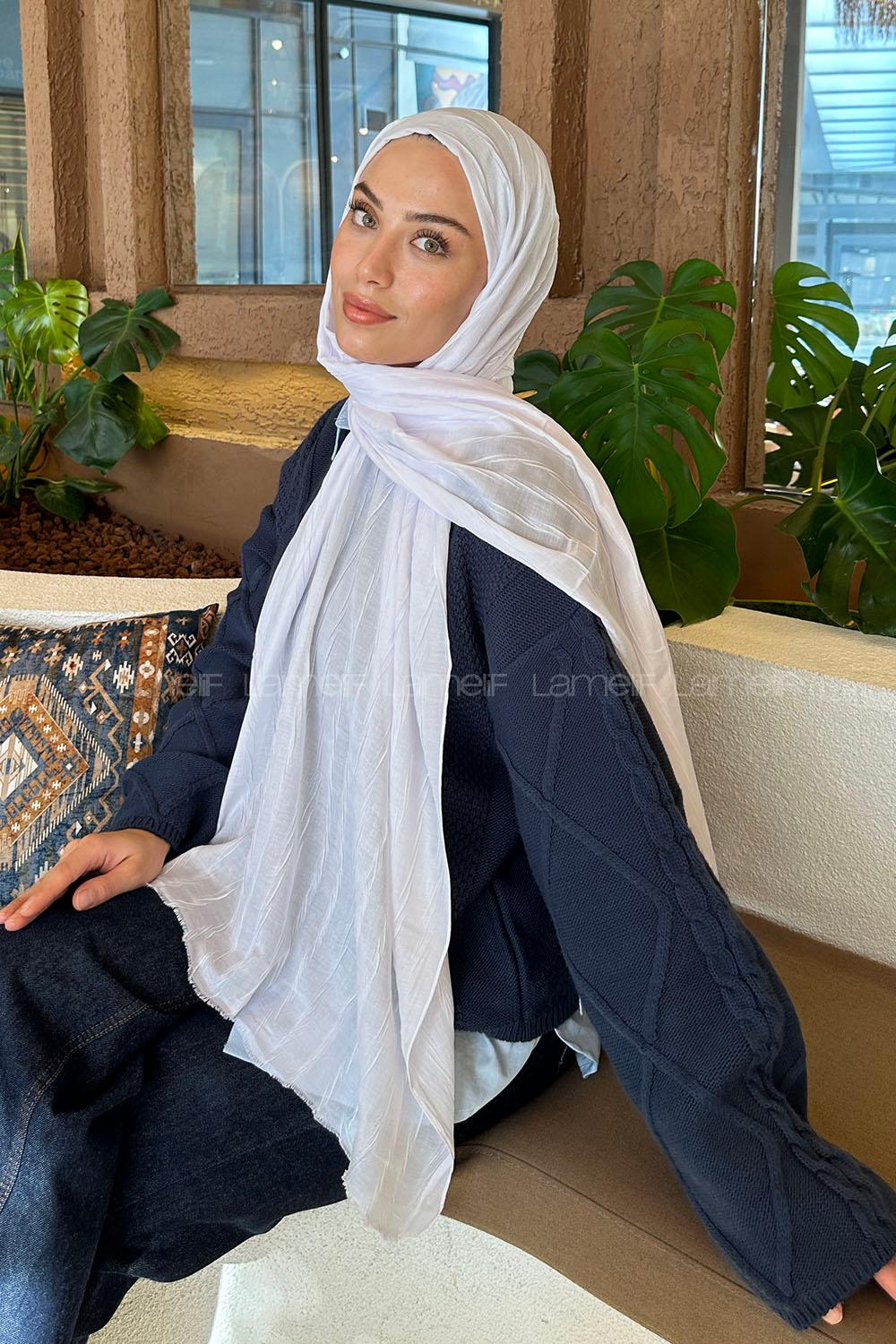 White Cotton Fabric Straight Shawl