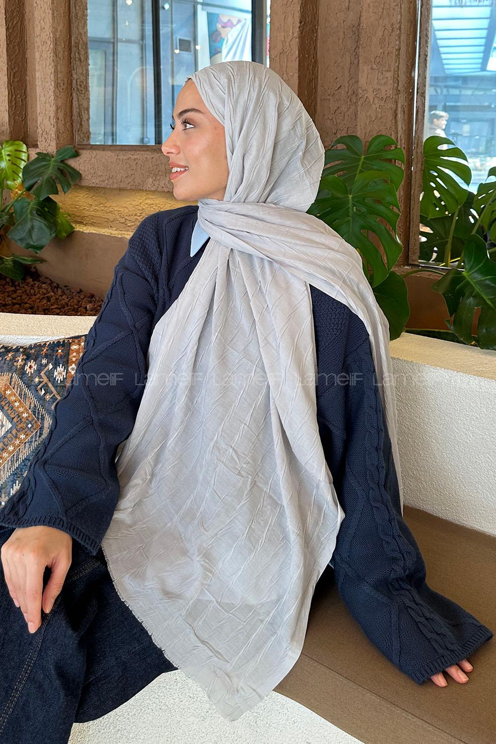 Lamelif piliseli Bambu Şal Gümüş Gri