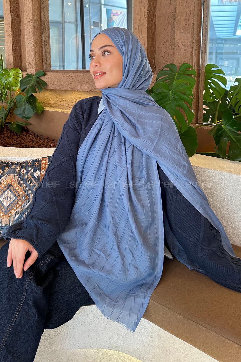 Lamelif piliseli Bambu Şal Kot Mavisi