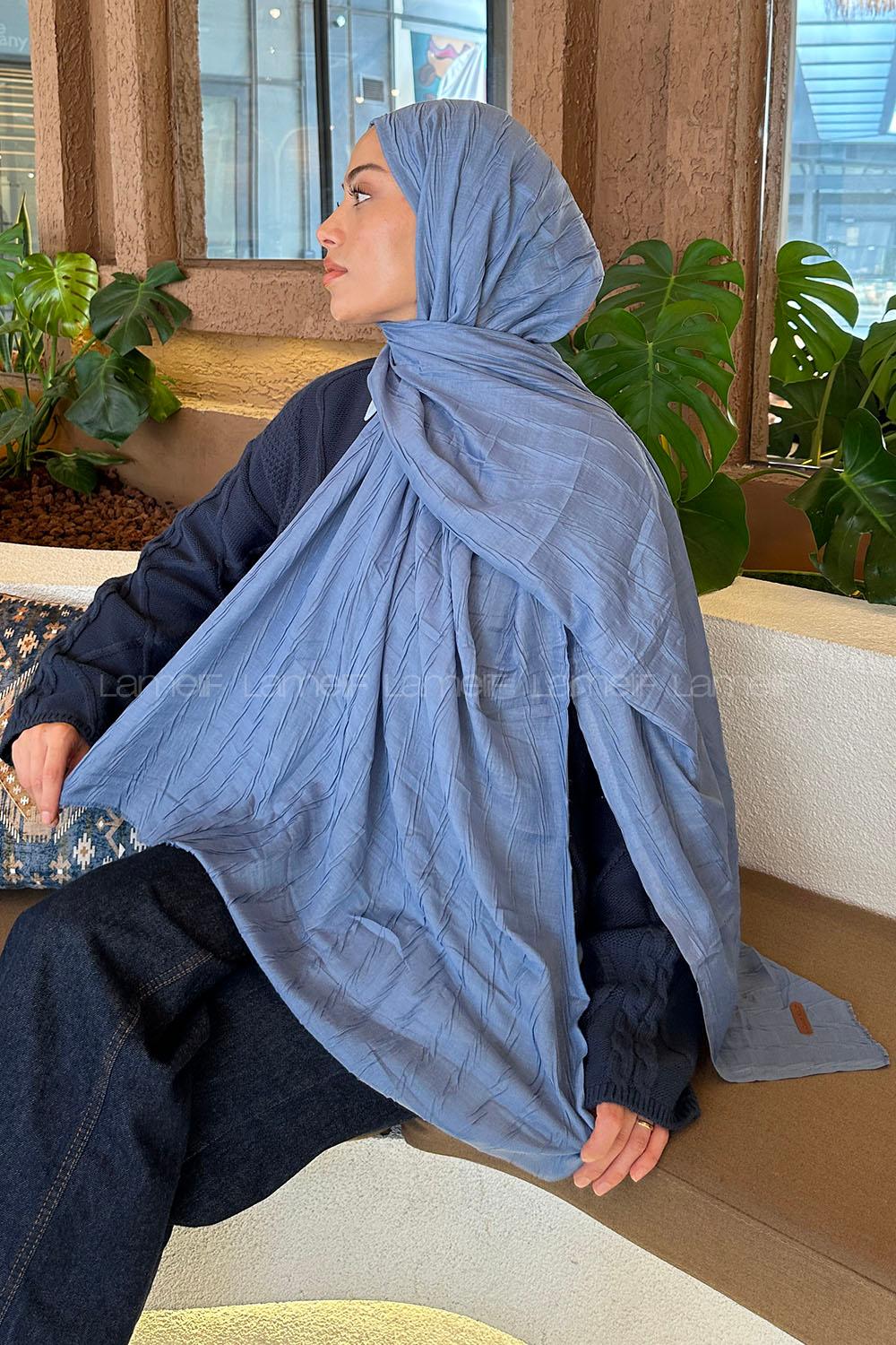 Lamelif piliseli Bambu Şal Kot Mavisi