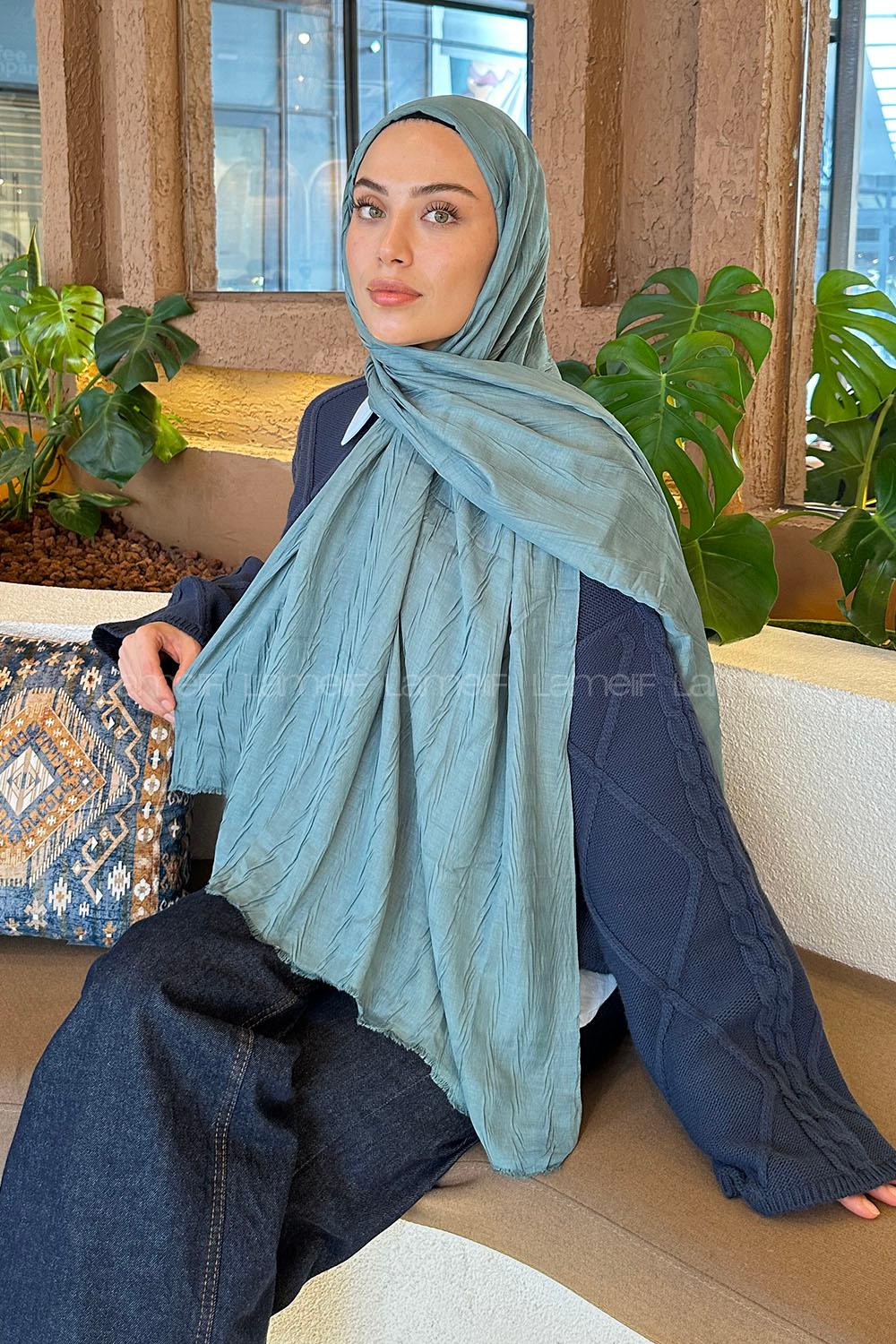 Lamelif piliseli Bambu Şal Turkuaz