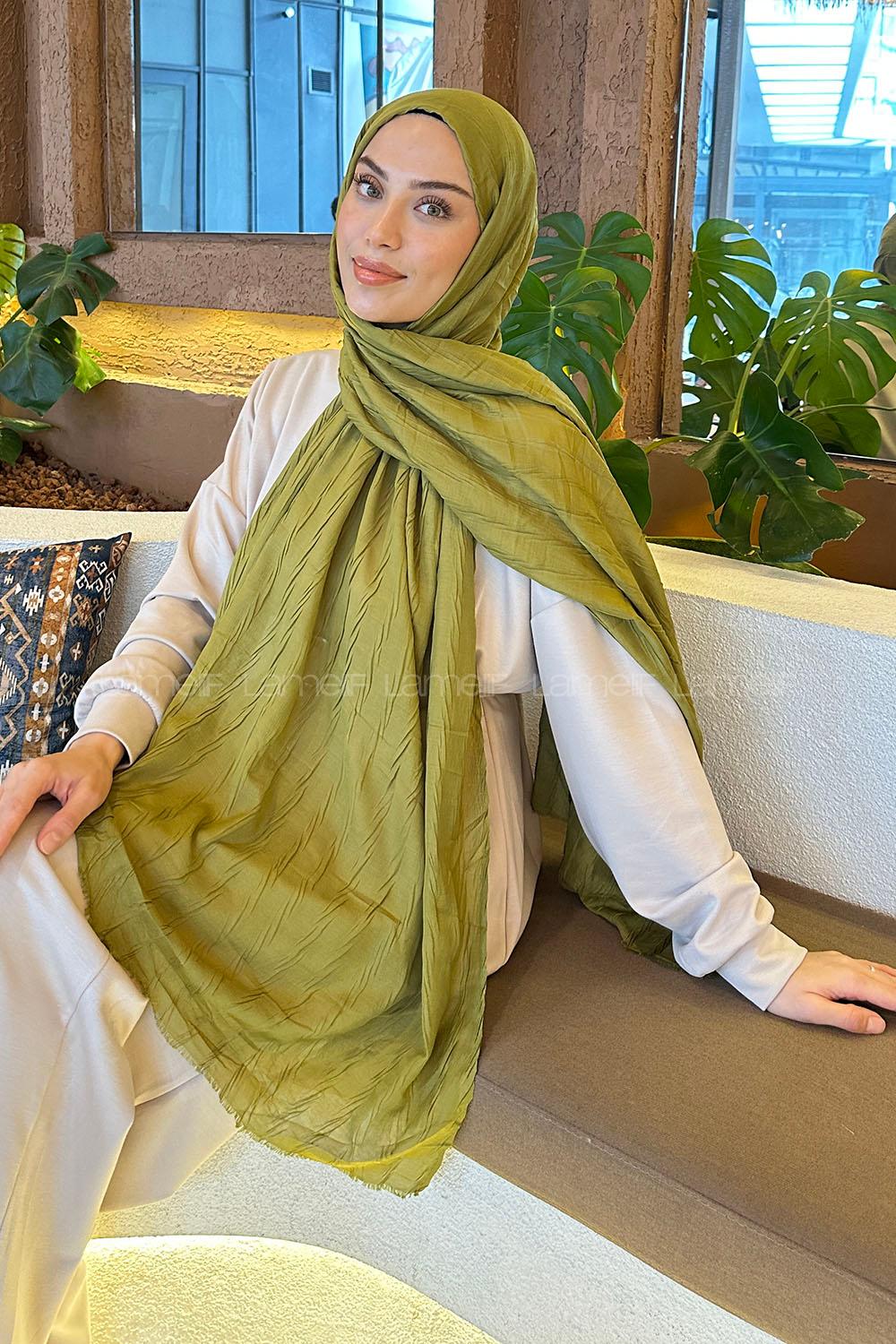 Lamelif piliseli Bambu Şal Yağ Yeşili