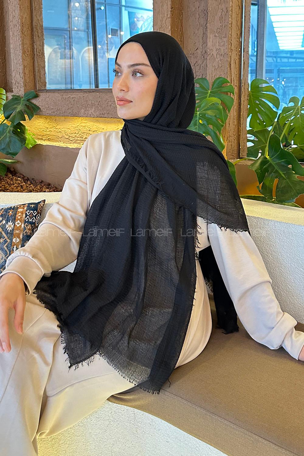 Black Cotton Fabric Straight Shawl