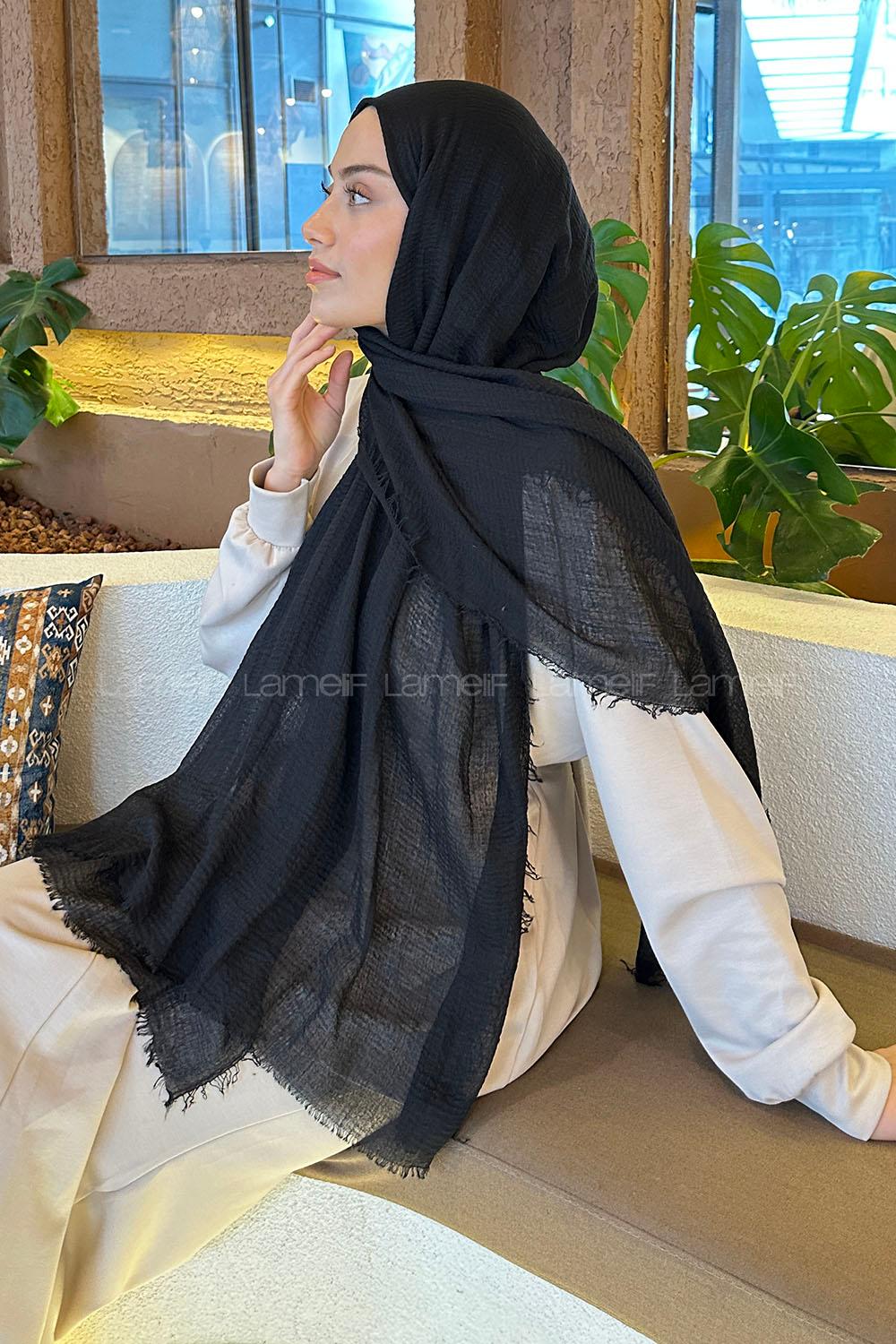 Black Cotton Fabric Straight Shawl