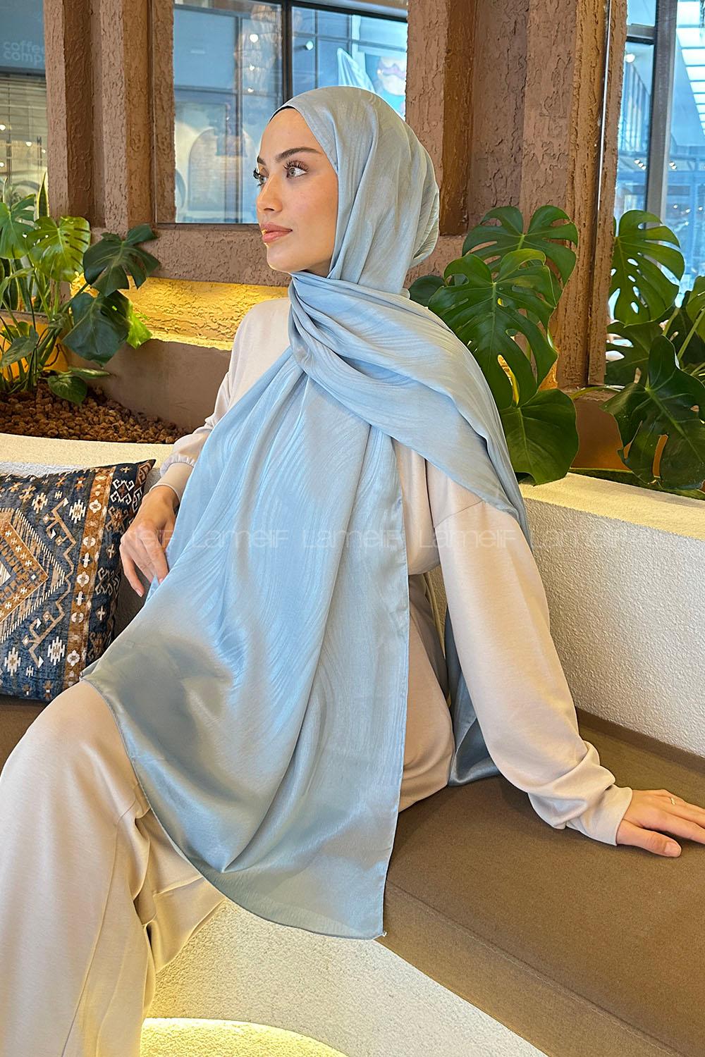 Lamelif Su Yolu Desen Janjan Jakar Şal Gök Mavi