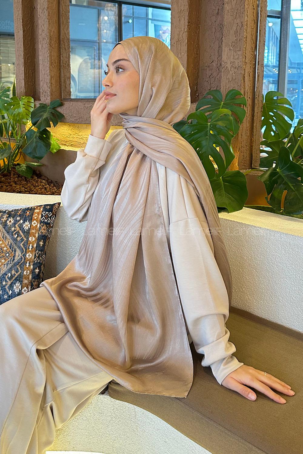 Lamelif Su Yolu Desen Janjan Jakar Şal Koyu Vizon