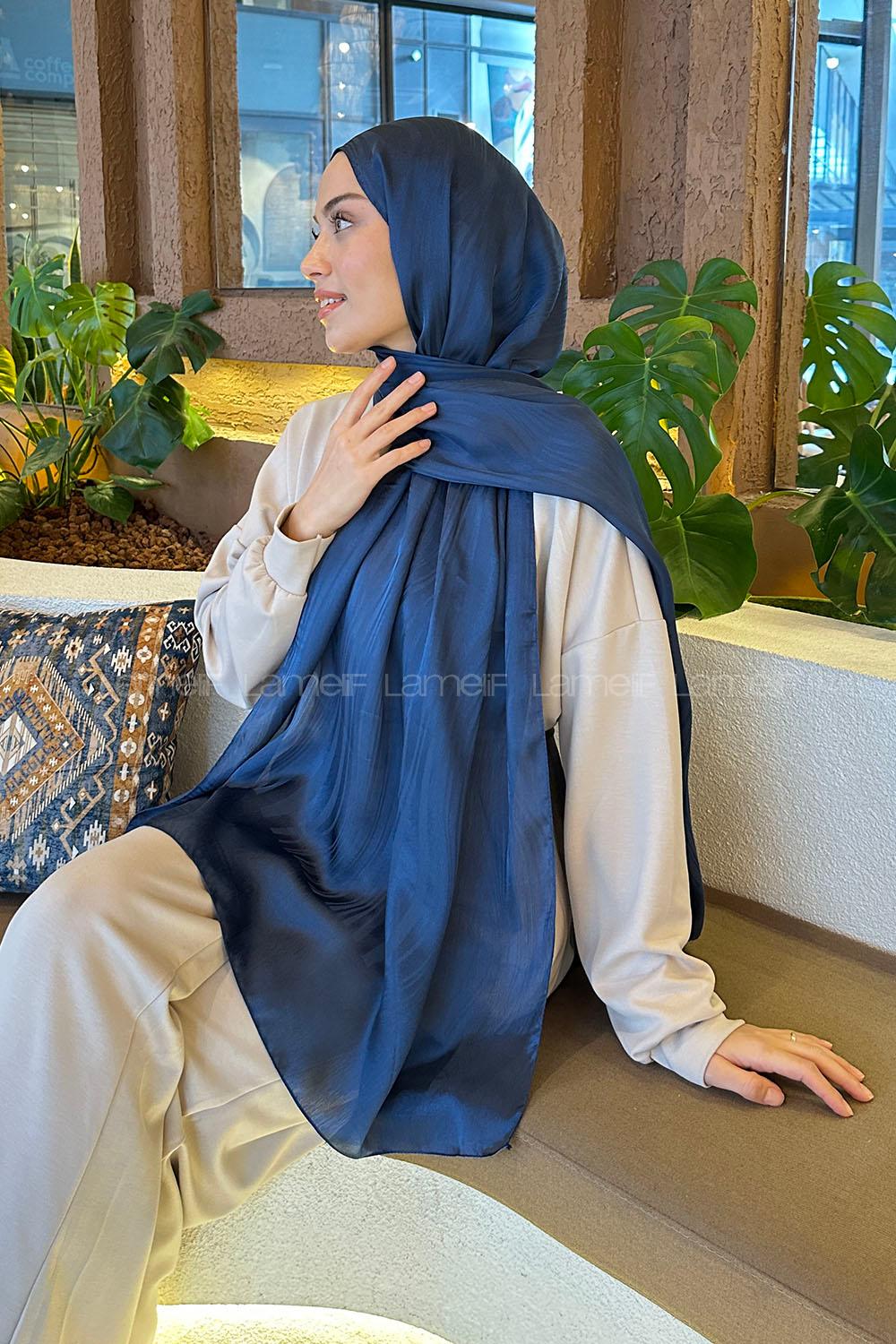 Lamelif Su Yolu Desen Janjan Jakar Şal Lacivert