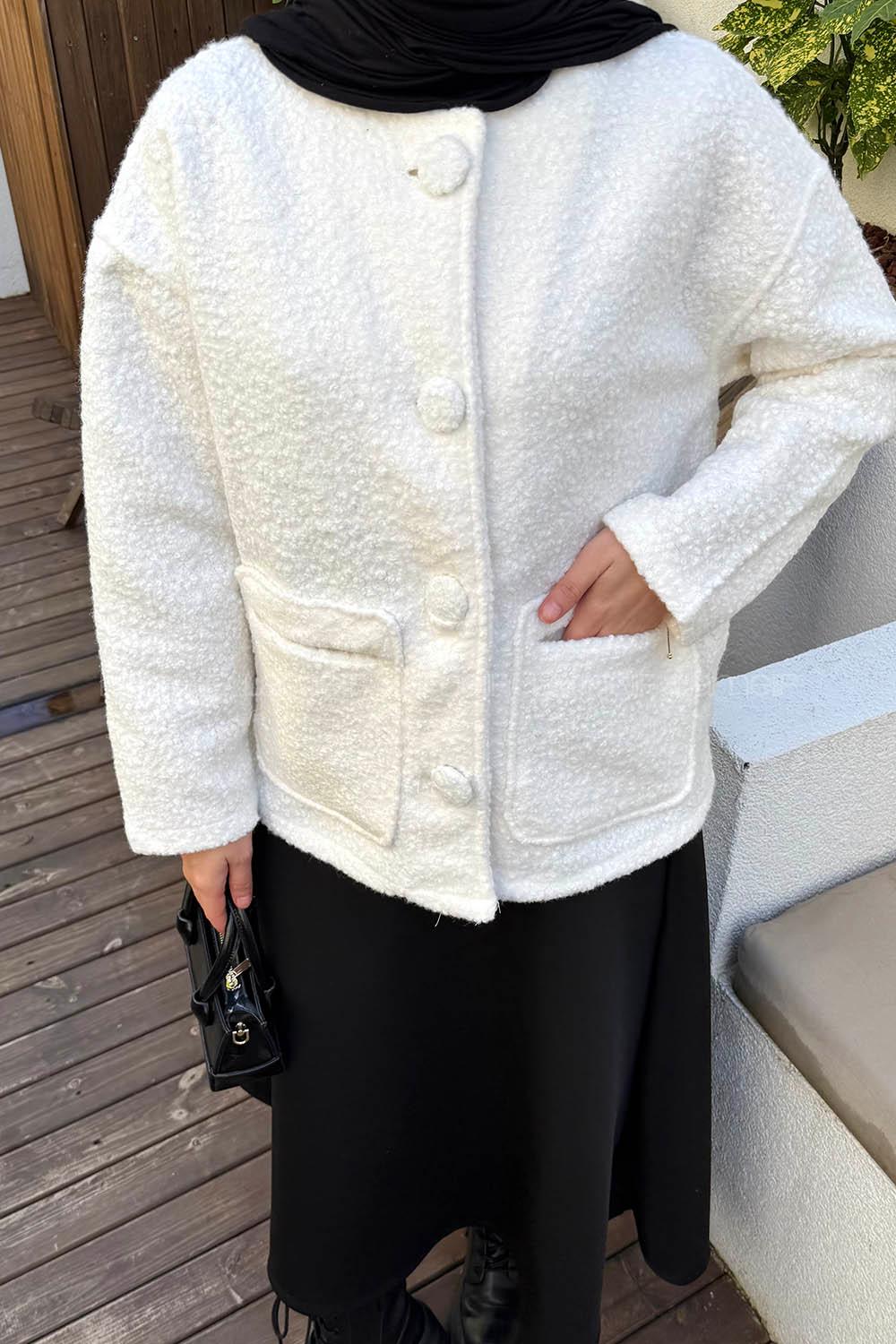 Lamelif Teddy Ceket Ekru