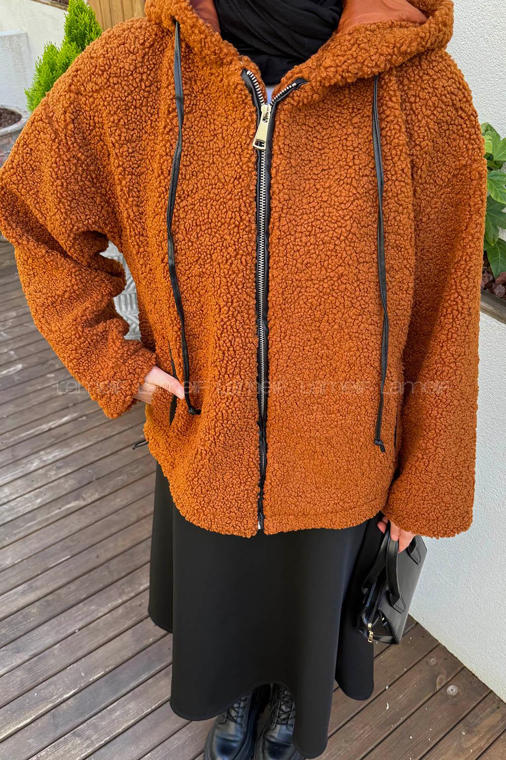 Lamelif Teddy Gizli Cep Mont Camel