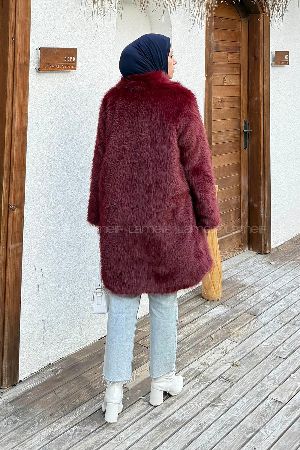 Lamelif Uzun Kürk Mont Bordo