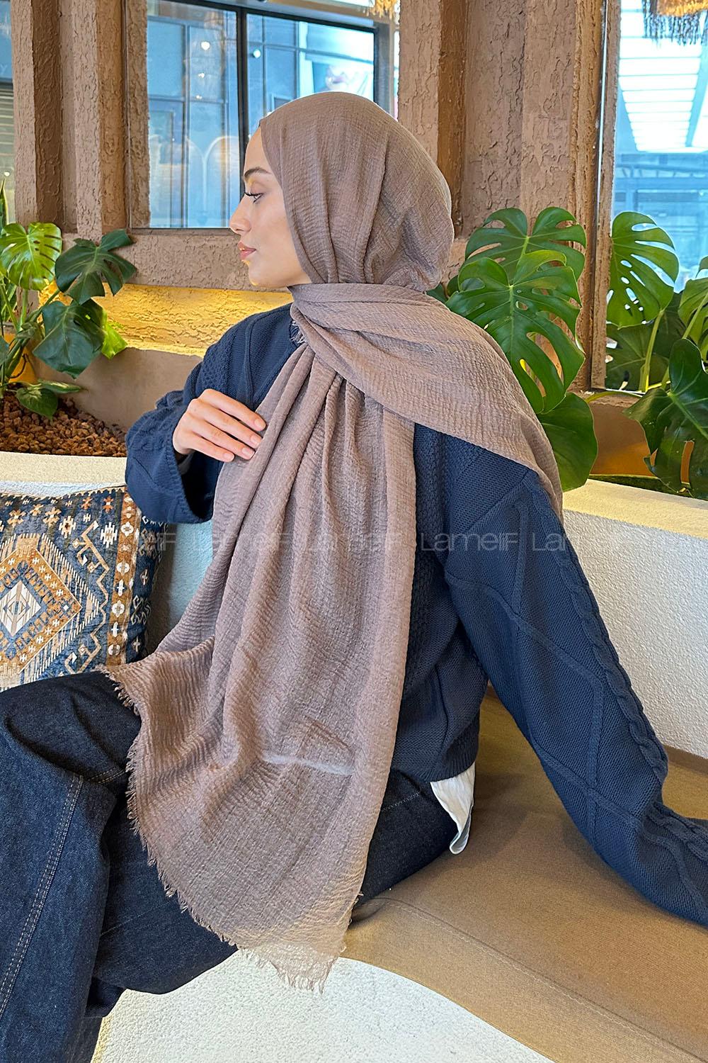 Modalamelif Bürümcük Şal Koyu Vizon