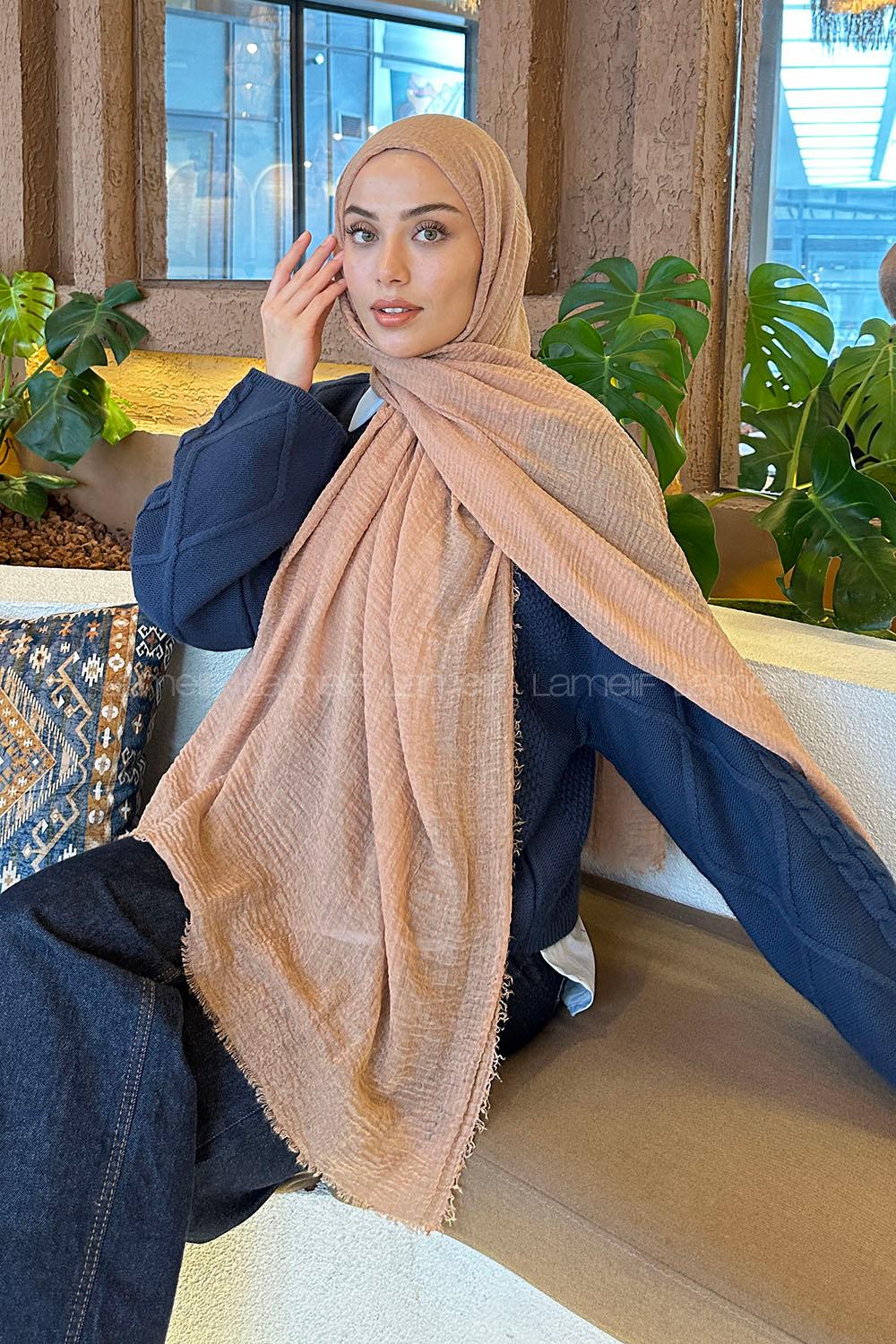 Camel Cotton Fabric Straight Shawl