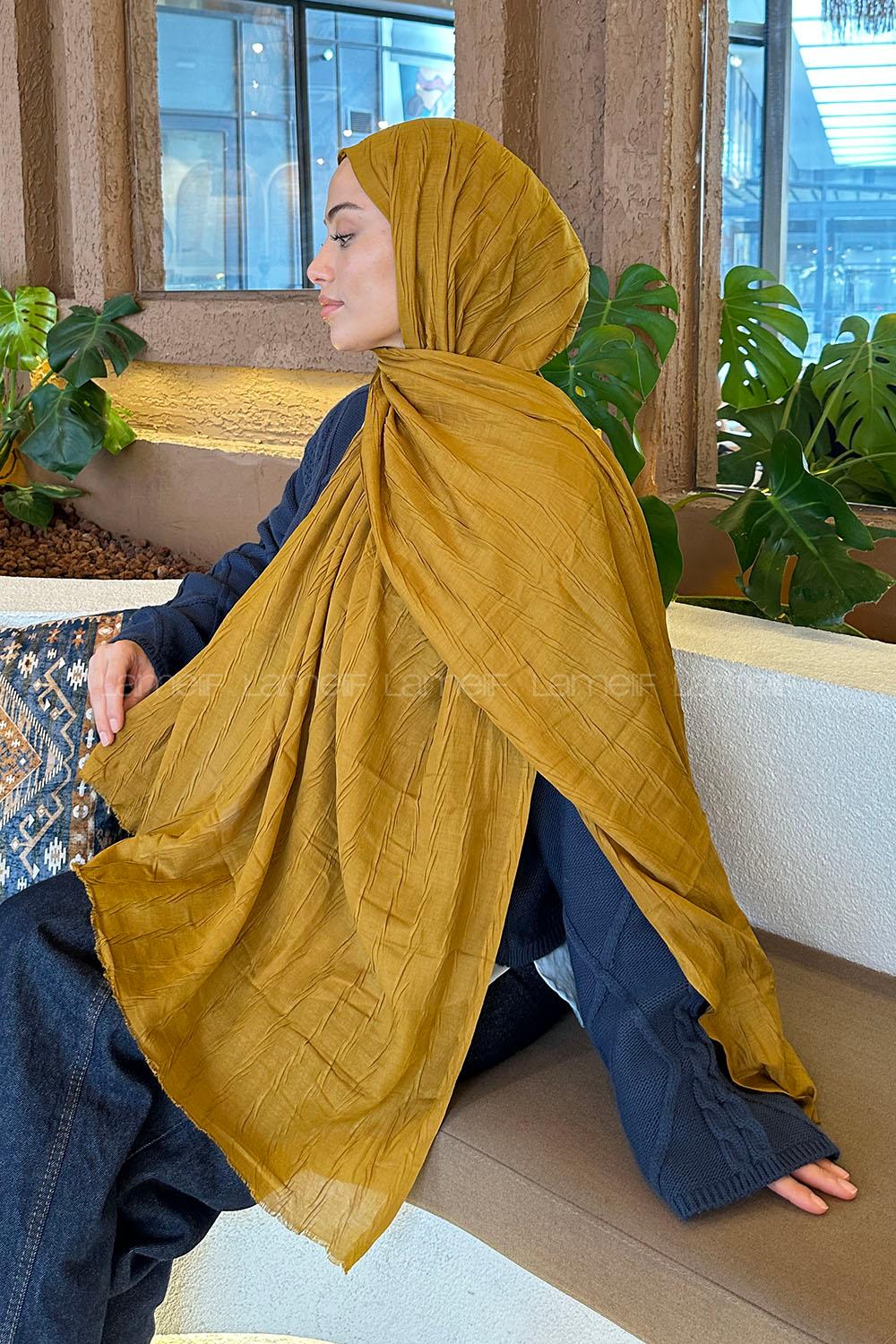 Modalamelif Piliseli Bambu Şal Hardal Sarısı