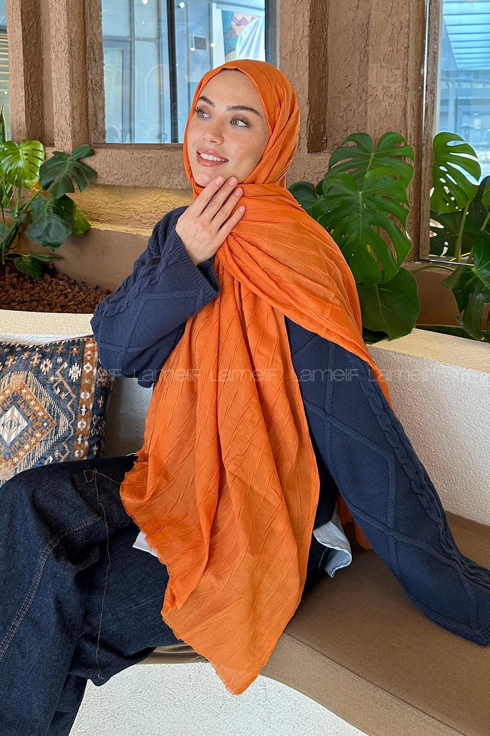 Orange Cotton Fabric Straight Shawl