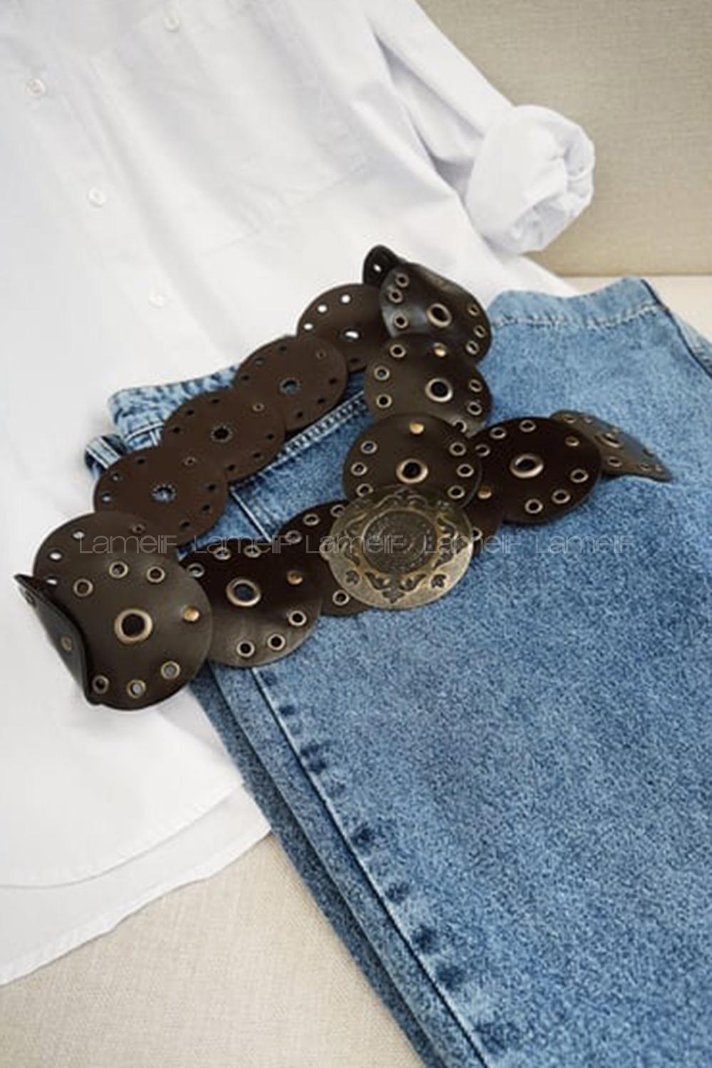 Lamelif Acı Kahve Vintage Metal Tokalı Kemer