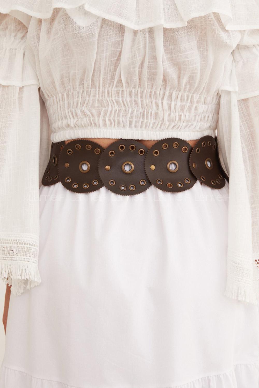 Lamelif Acı Kahve Vintage Metal Tokalı Kemer