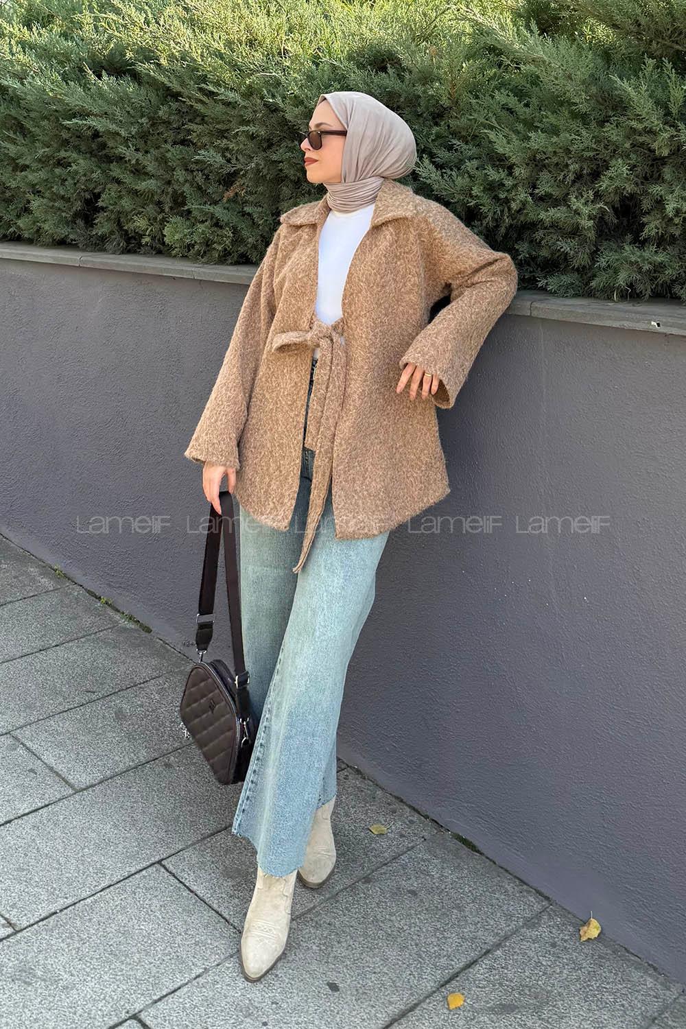 Lamelif Bağlama Detaylı Ceket Camel