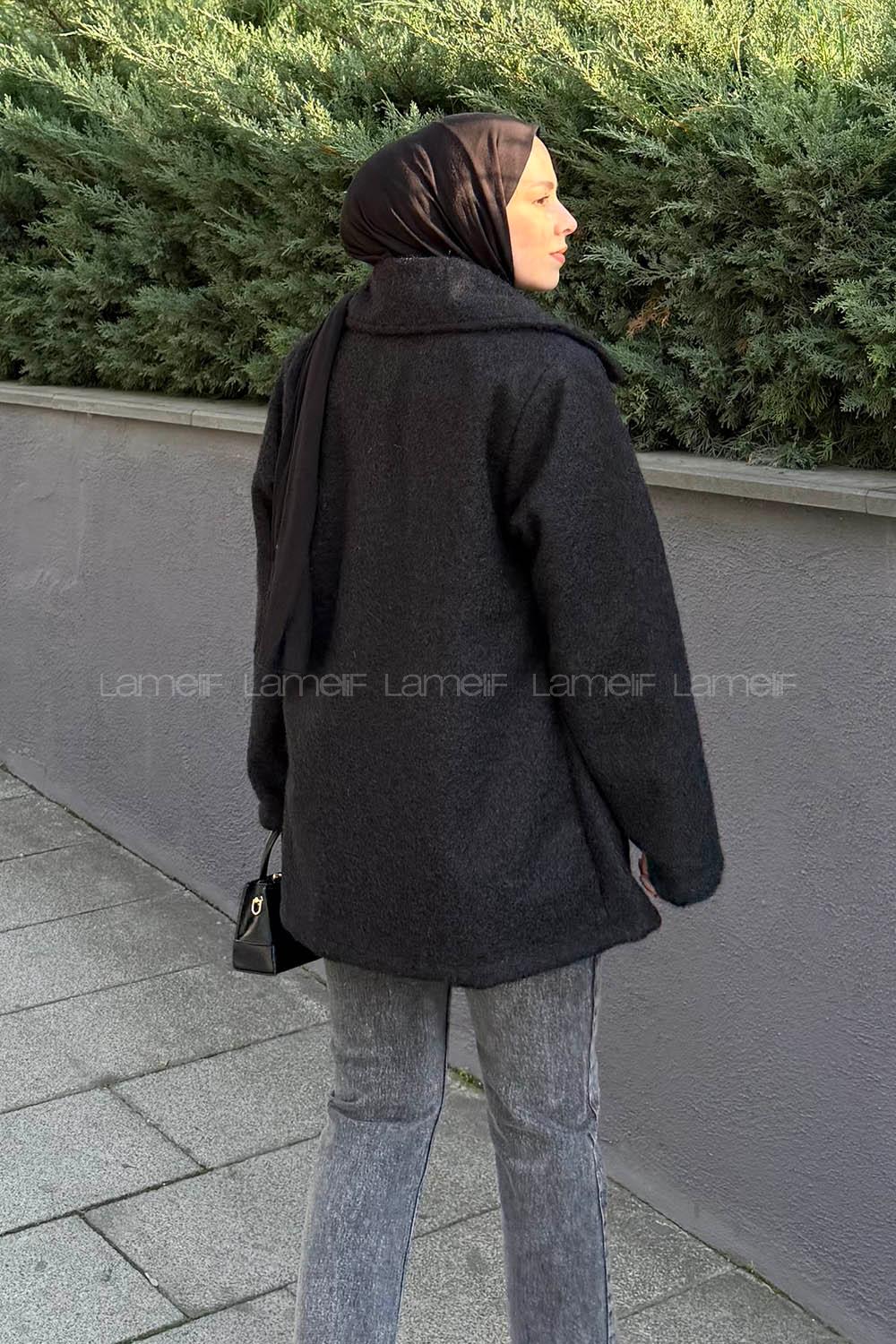 Lamelif Bağlama Detaylı Ceket Siyah