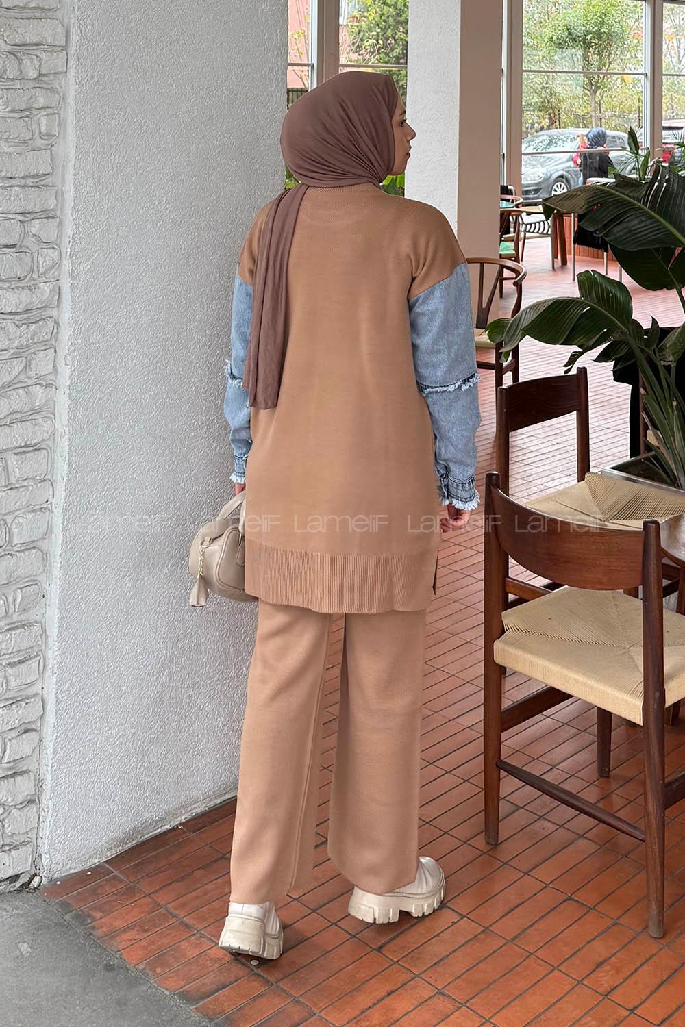 Lamelif Garnili Triko Takım Sütlü Kahve