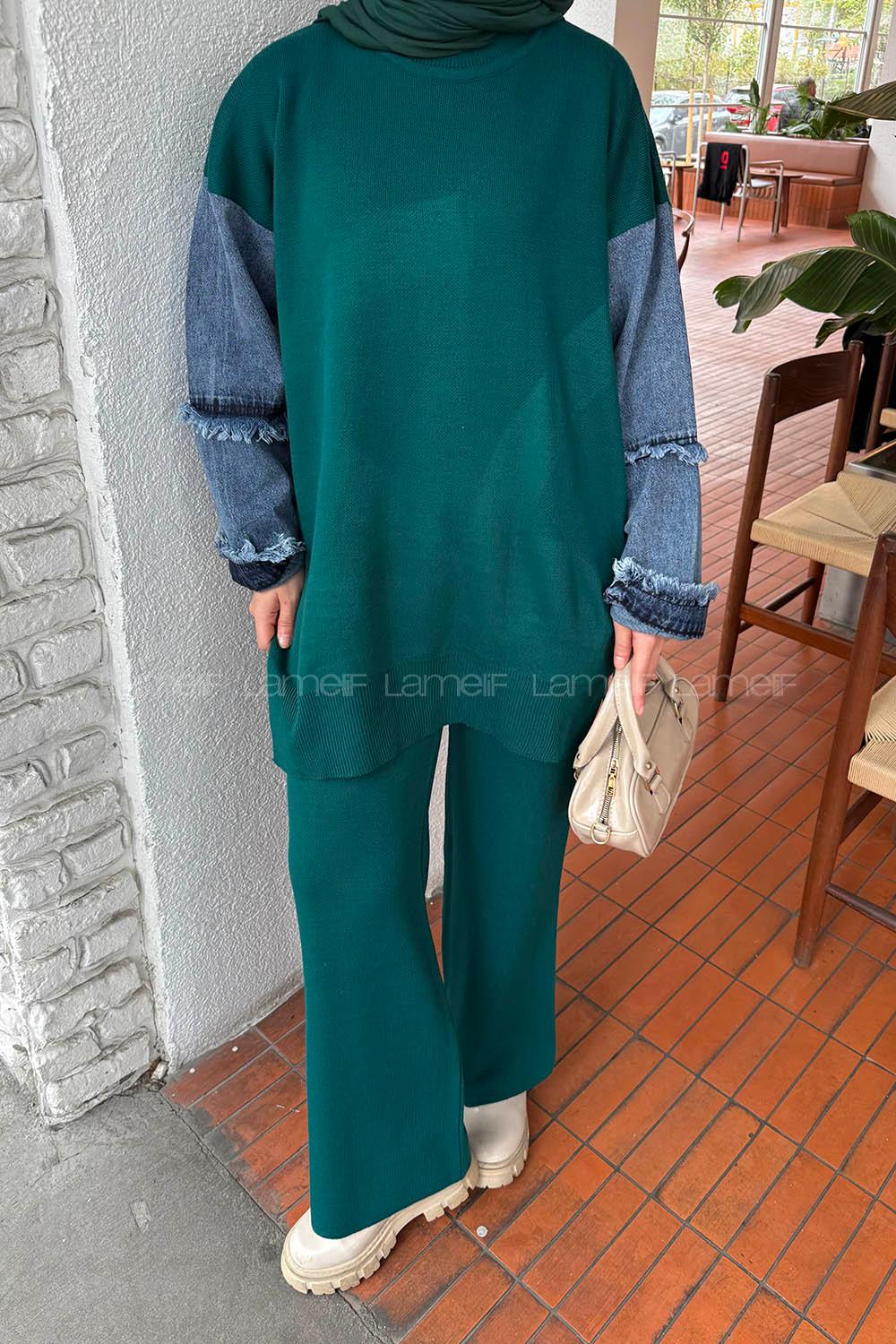 Lamelif Garnili Triko Takım Zümrüt