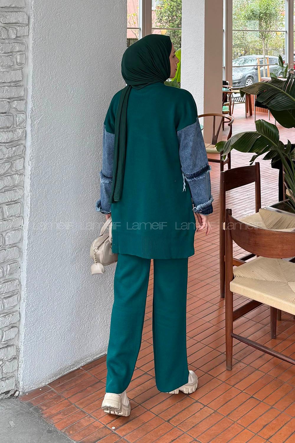 Lamelif Garnili Triko Takım Zümrüt