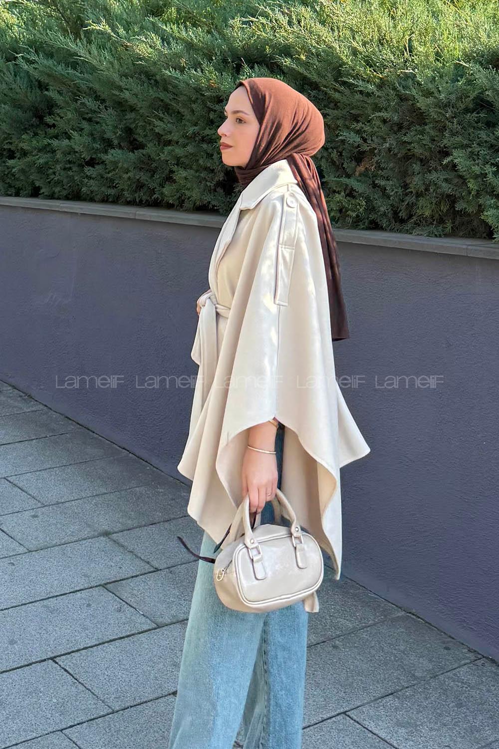 Lamelif Omuz Apoletli Bağlama Detaylı Panço Bej