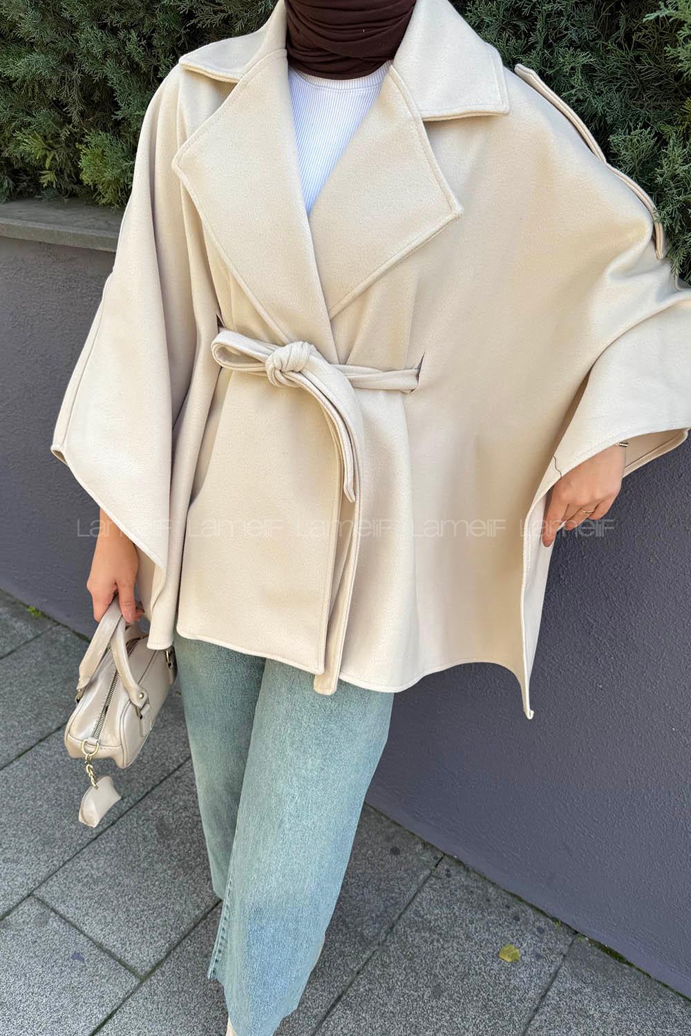 Lamelif Omuz Apoletli Bağlama Detaylı Panço Bej