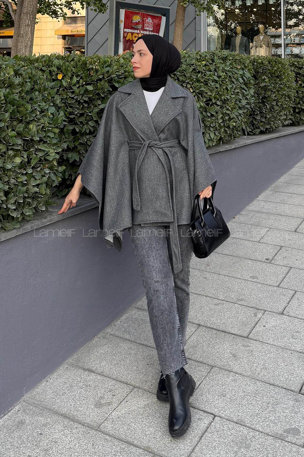 Lamelif Omuz Apoletli Bağlama Detaylı Panço Füme