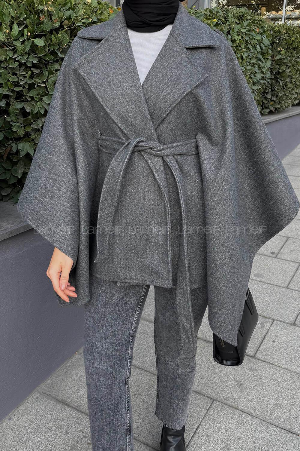 Lamelif Omuz Apoletli Bağlama Detaylı Panço Füme