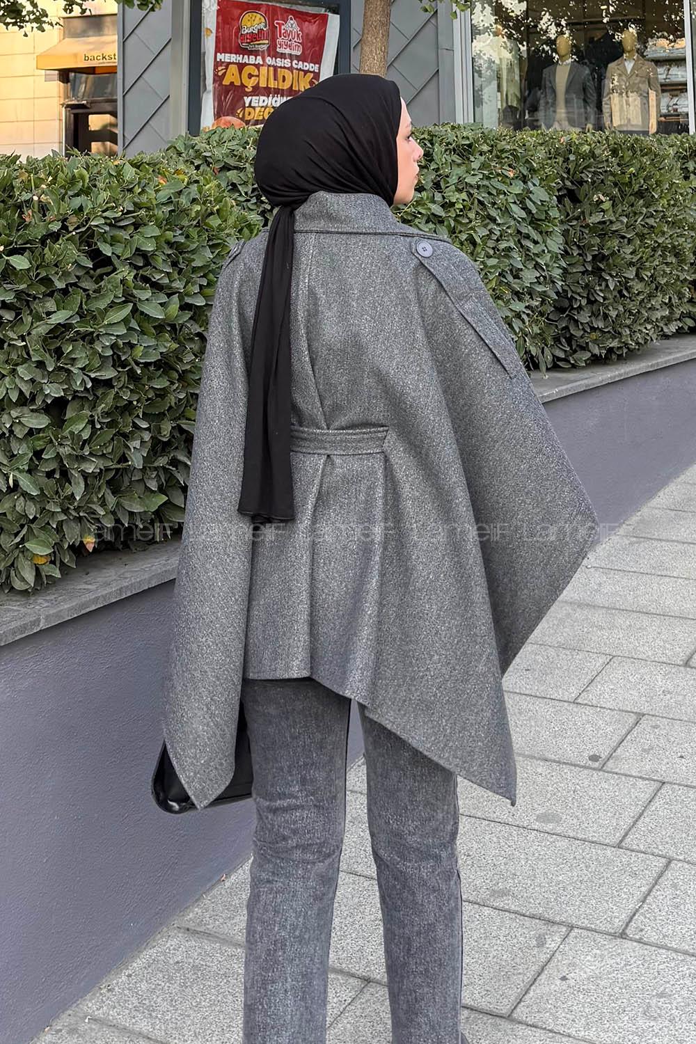 Lamelif Omuz Apoletli Bağlama Detaylı Panço Füme