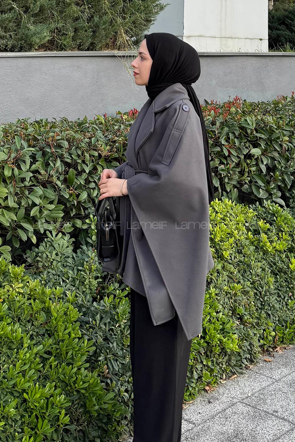 Lamelif Omuz Apoletli Bağlama Detaylı Panço Füme