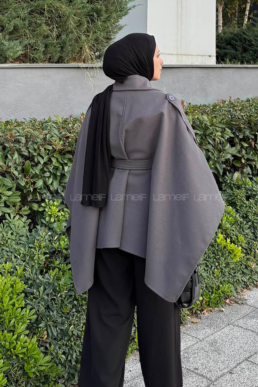 Lamelif Omuz Apoletli Bağlama Detaylı Panço Füme