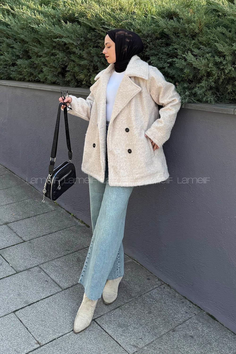 Lamelif Sakal Kumaş Kaban Bej