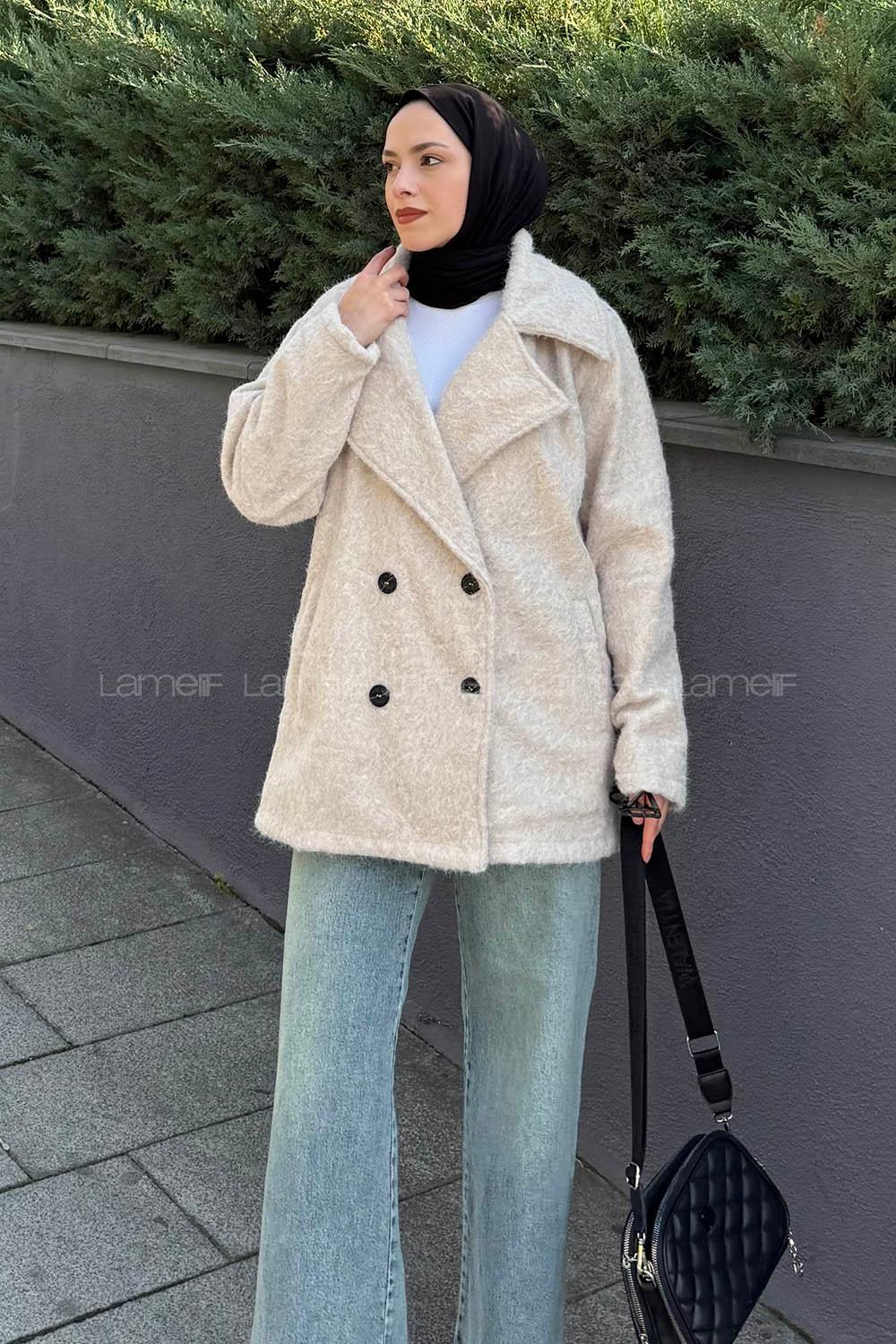 Lamelif Sakal Kumaş Kaban Bej