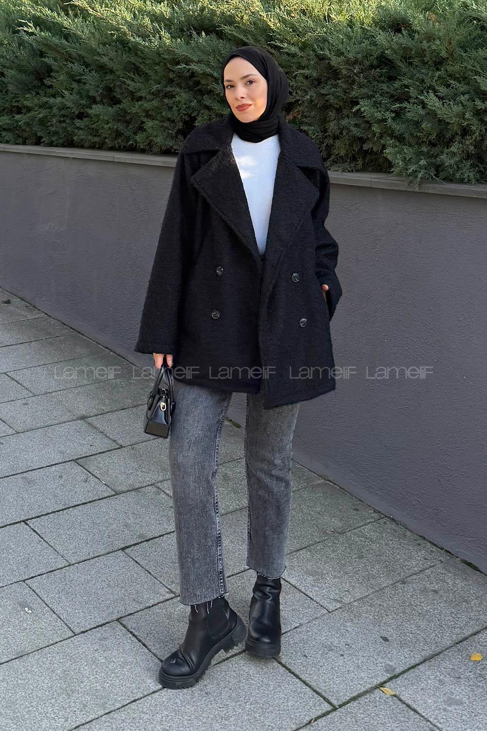 Black Jacket Collar Long Arm Coat