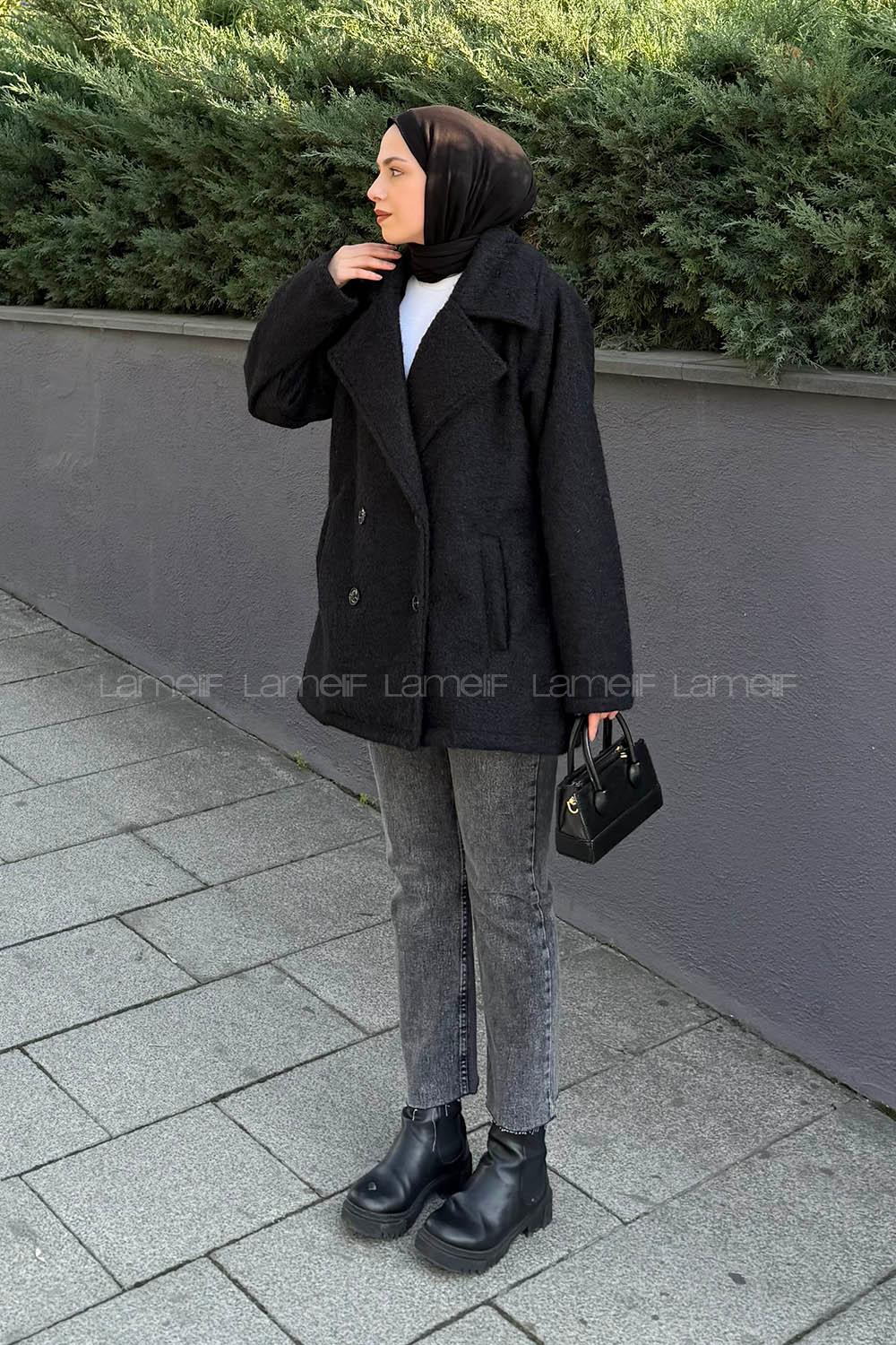 Black Jacket Collar Long Arm Coat