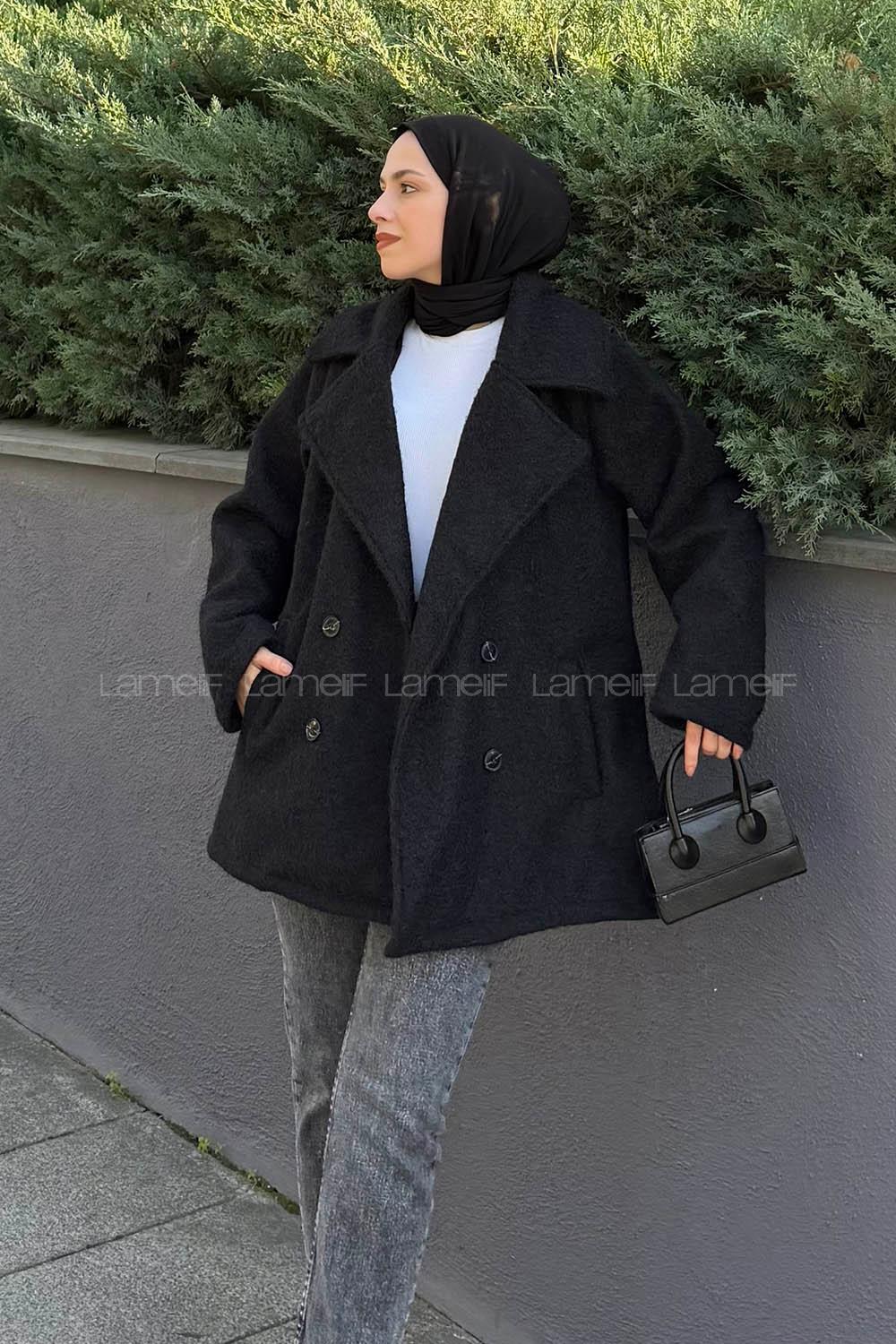 Black Jacket Collar Long Arm Coat