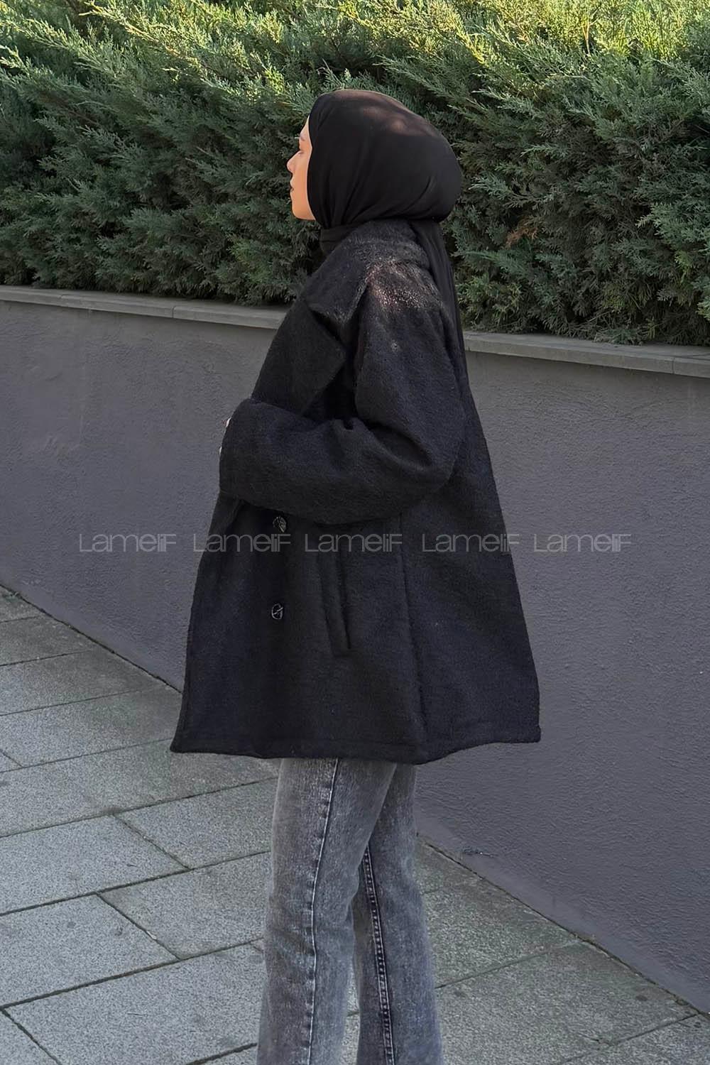 Black Jacket Collar Long Arm Coat
